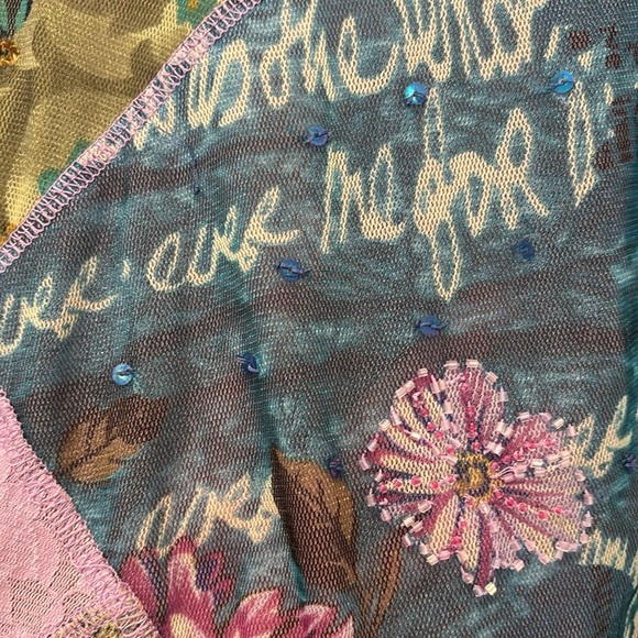 Vtg Y2K Fairycore Top Sequined Beaded Sheer Patchwork Blouse Size Small - Picture 4 of 5